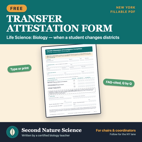 Cover: free NY Life Science Biology Transfer Attestation Form, fillable PDF